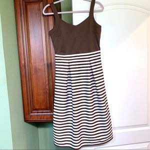 Brown White Striped Sleeveless Empire Waist Dress